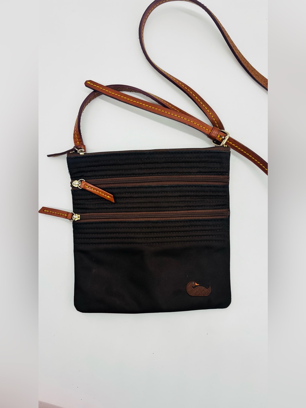 Dooney & Bourke Vintage Brown and Pink Crossbody with Leather Accessories
